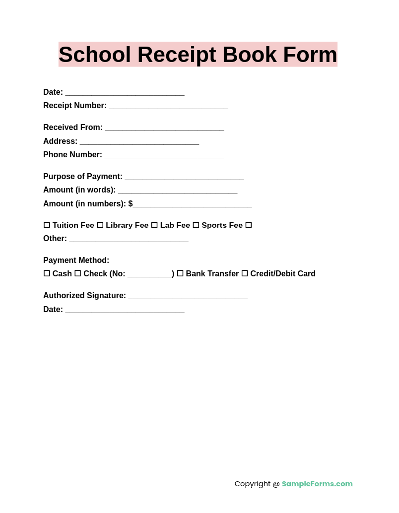 school receipt book form