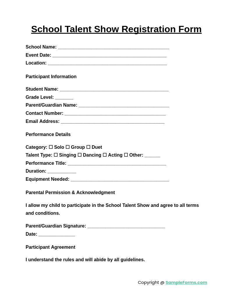 school talent show registration form