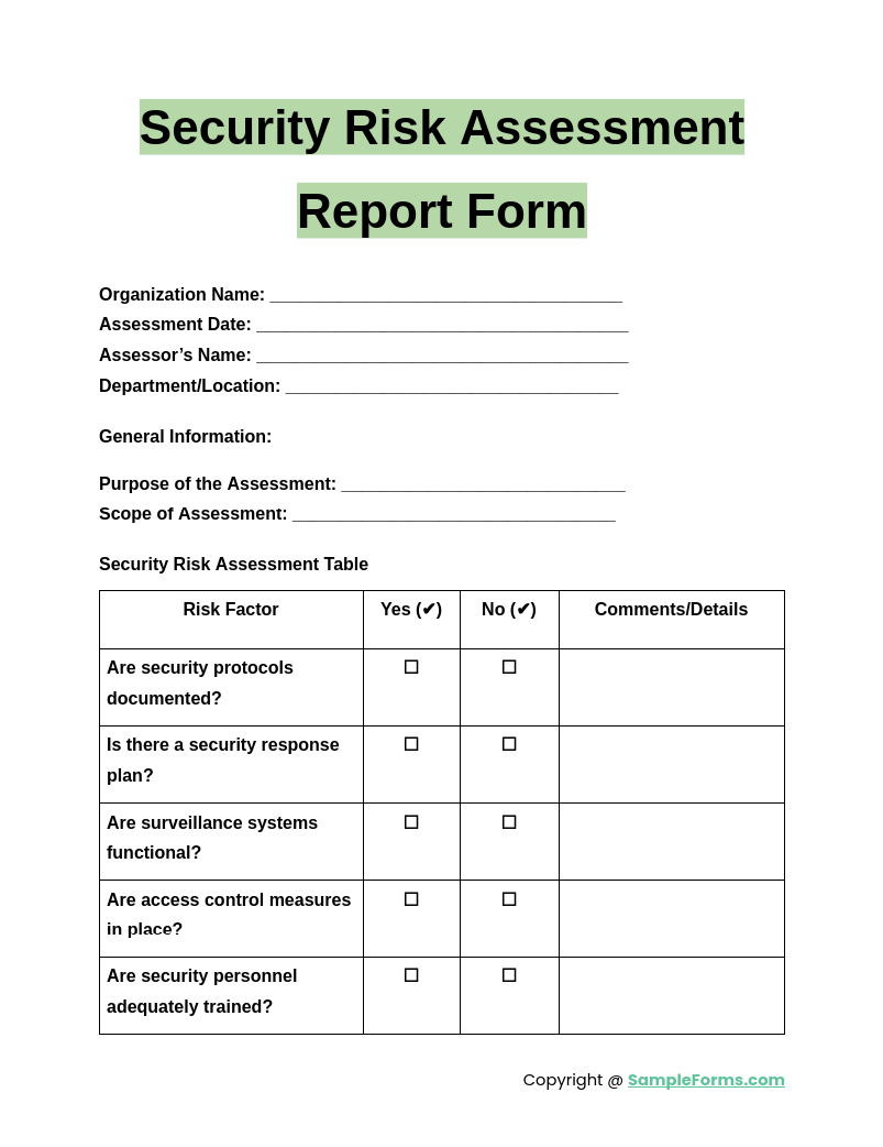 security risk assessment report form