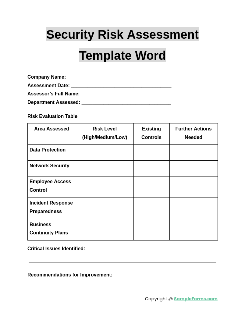 security risk assessment template word