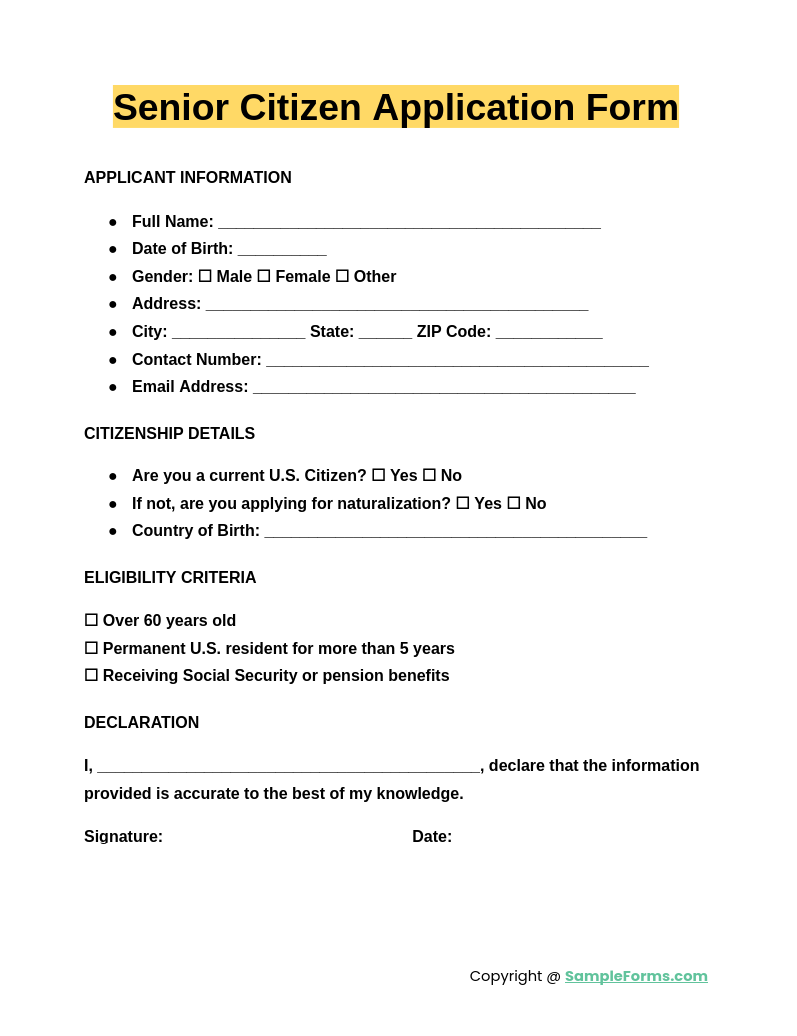 senior citizen application form