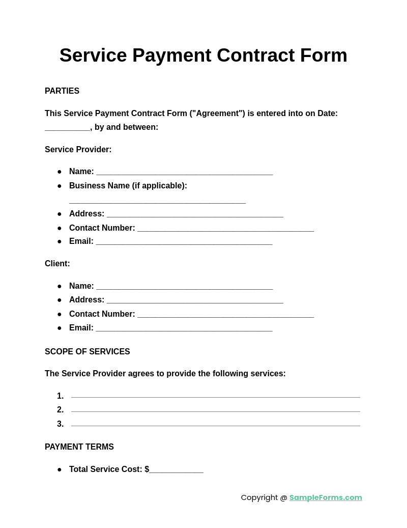 service payment contract form