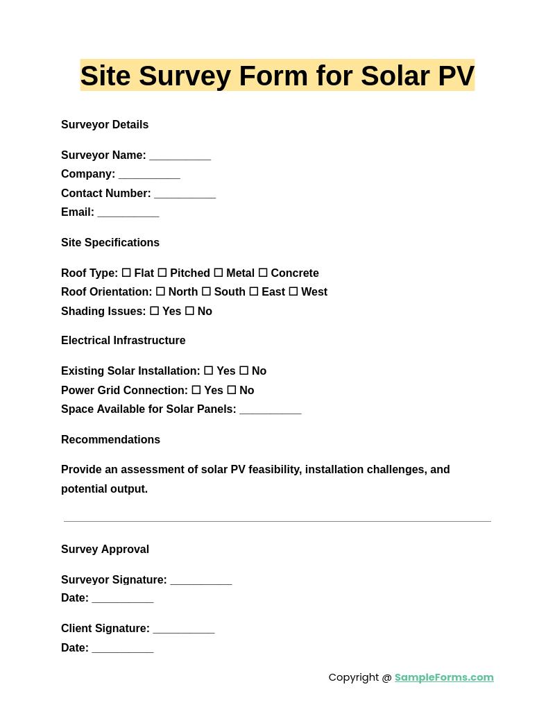 site survey form for solar pv