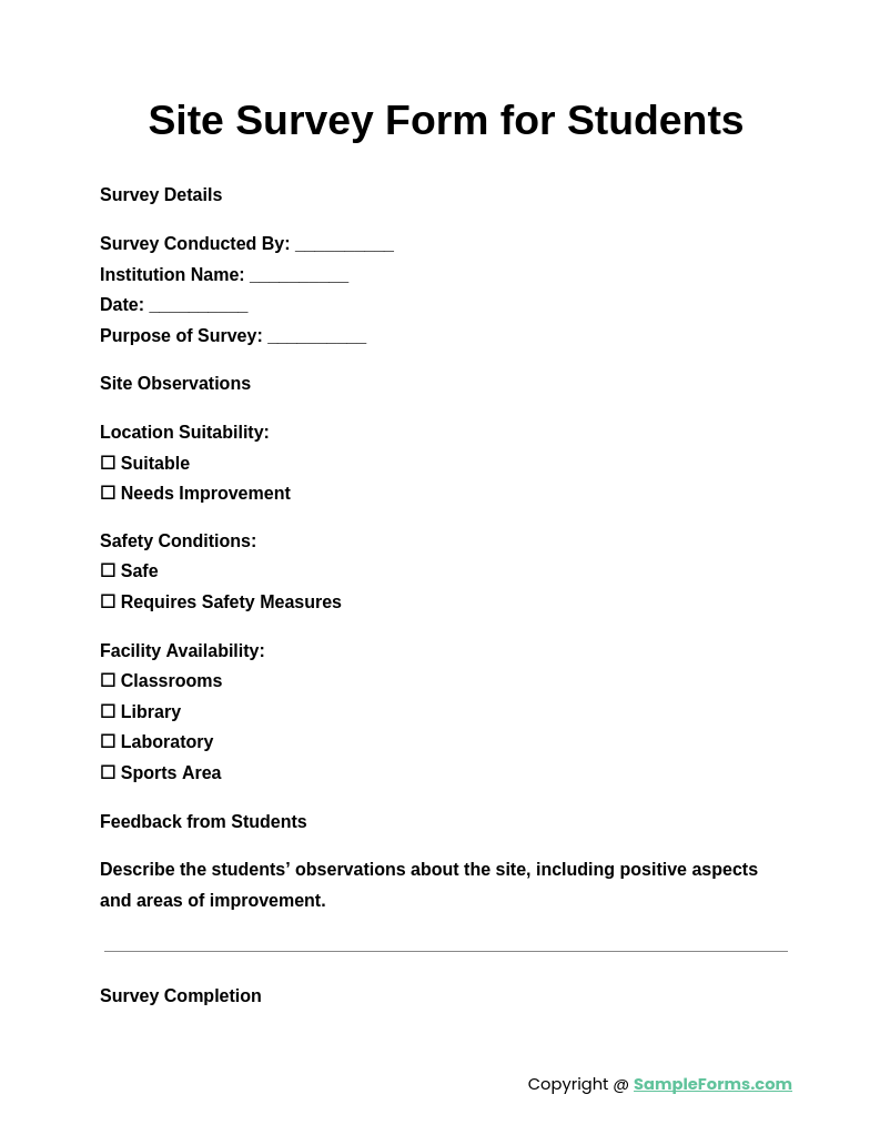 site survey form for students