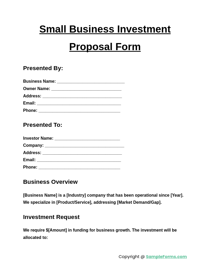 small business investment proposal form