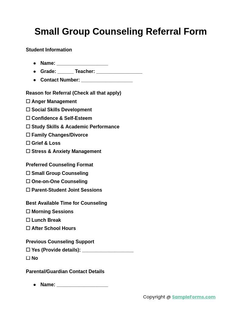 small group counseling referral form