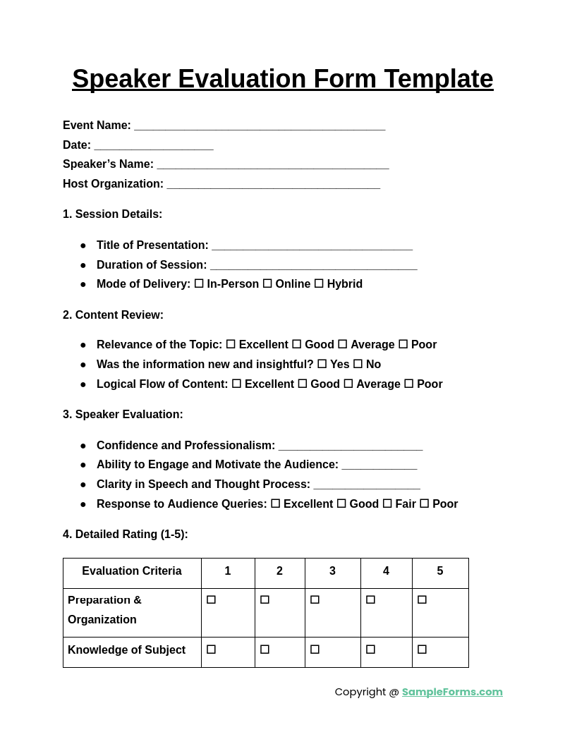 speaker evaluation form template