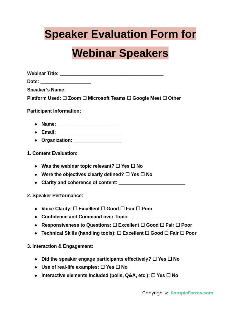 speaker evaluation form for webinar speakers