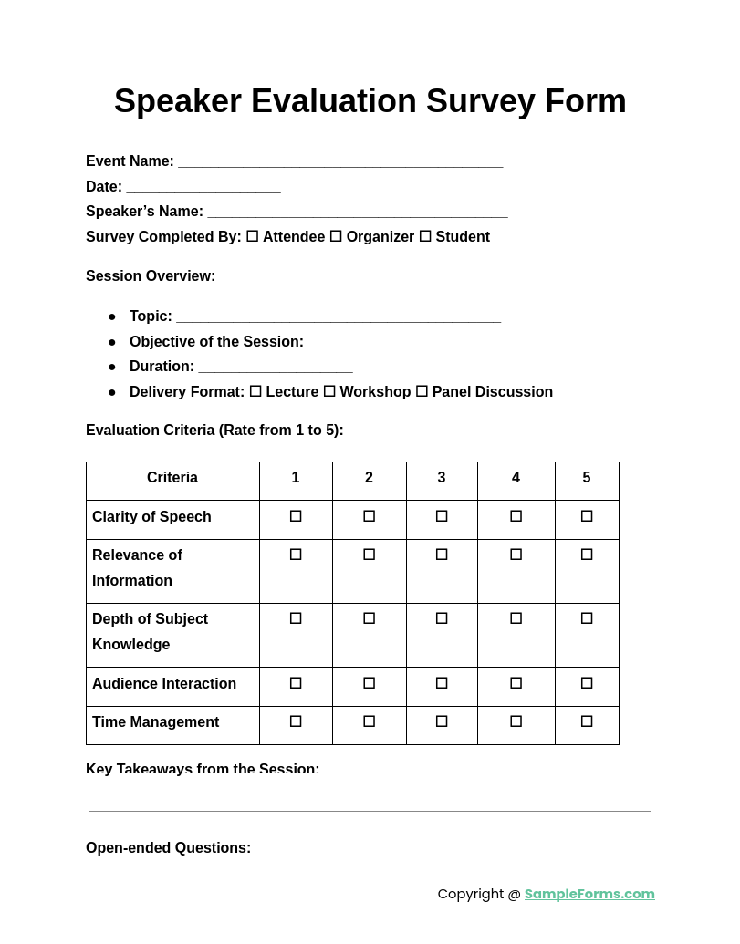 speaker evaluation survey form