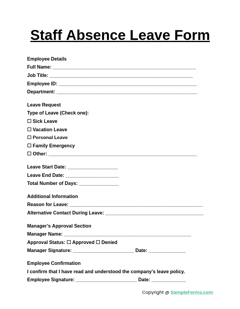 staff absence leave form