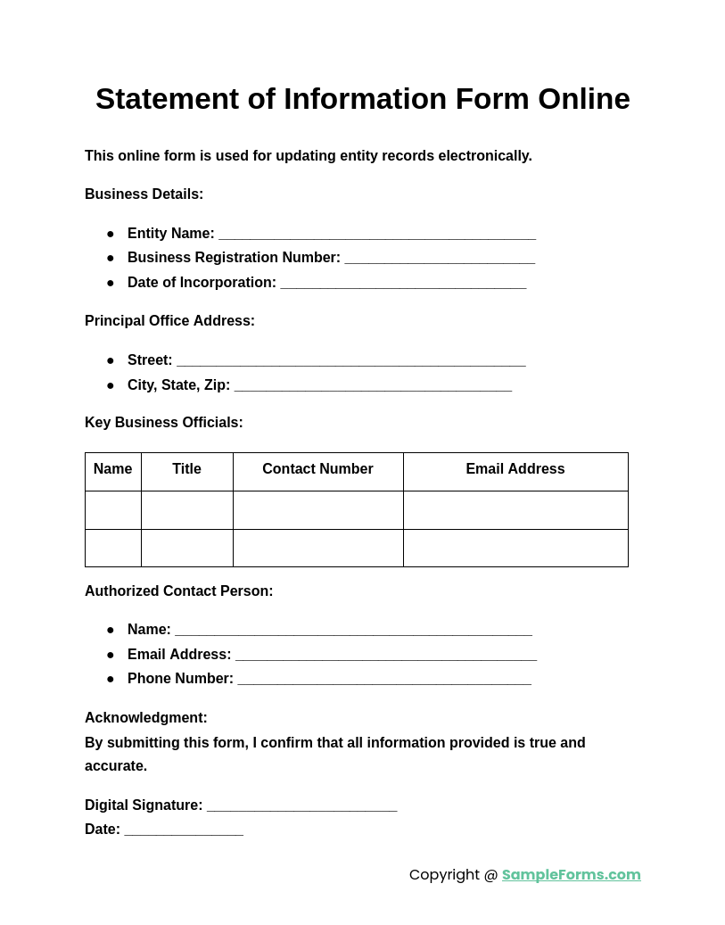 statement of information form online