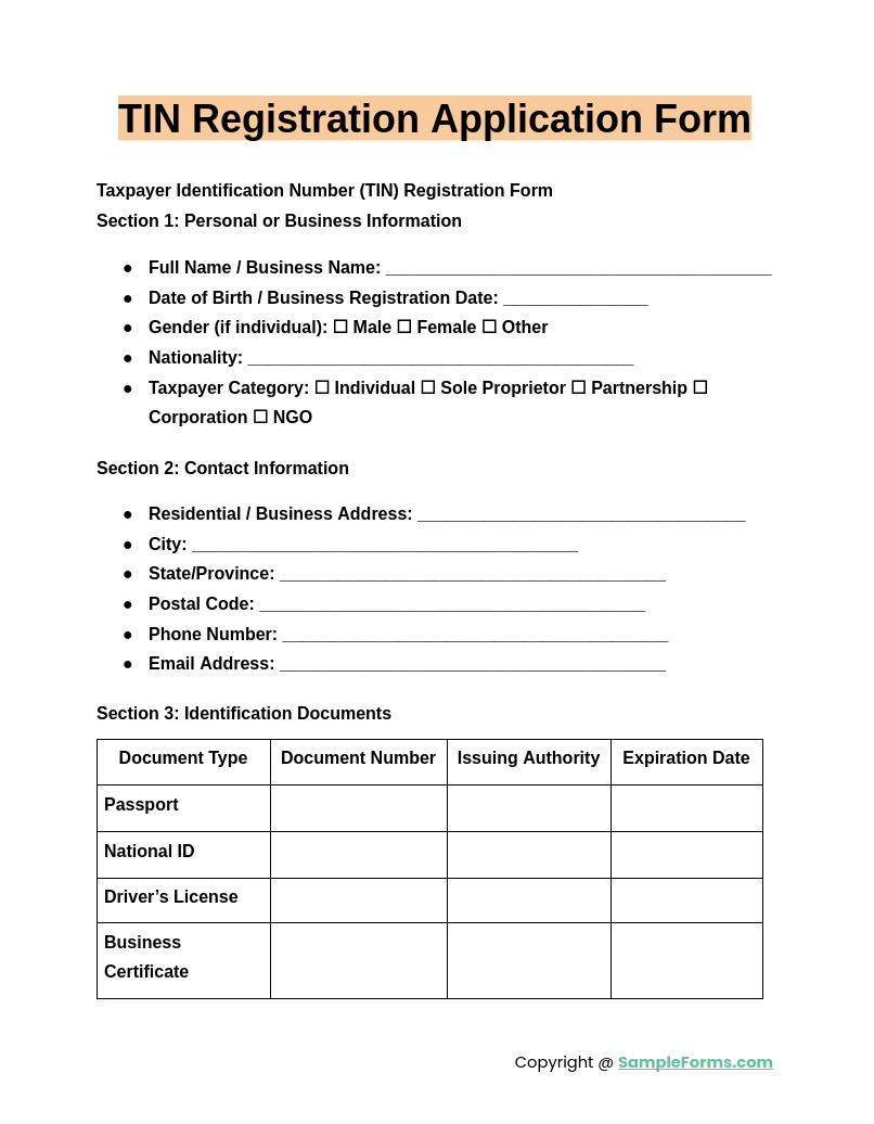 tin registration application form