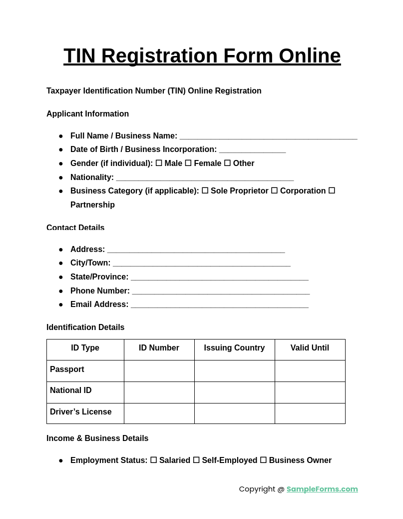 tin registration form online