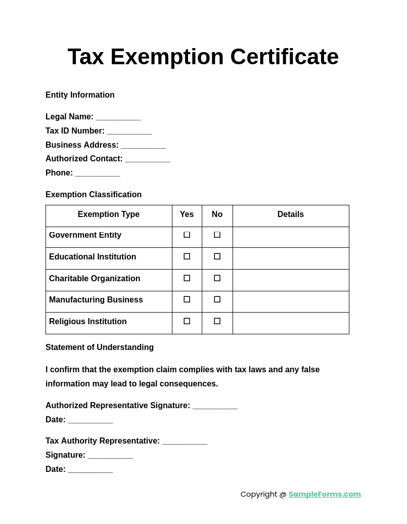 tax exemption certificate