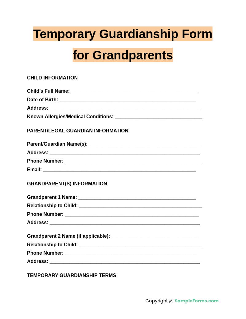 temporary guardianship form for grandparents