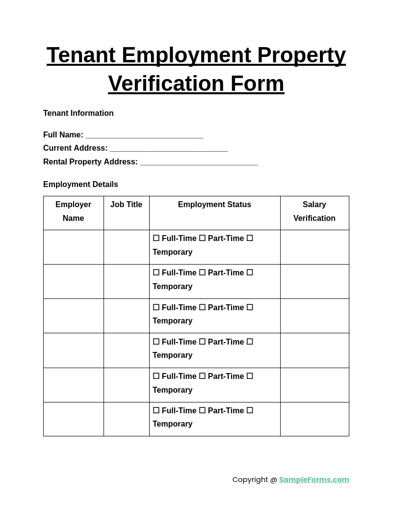 tenant employment property verification form