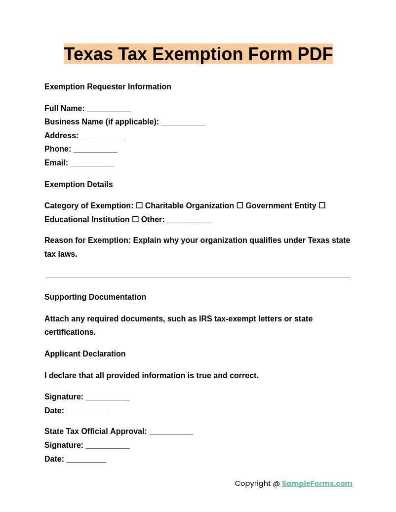 texas tax exemption form pdf