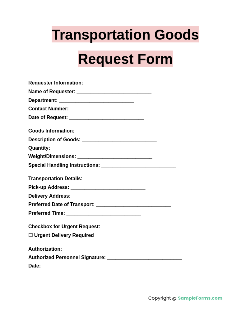 transportation goods request form