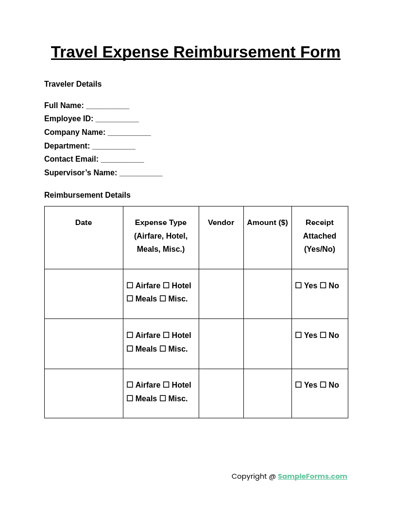 travel expense reimbursement form