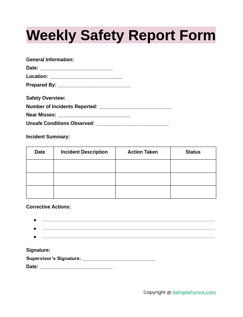 weekly safety report form