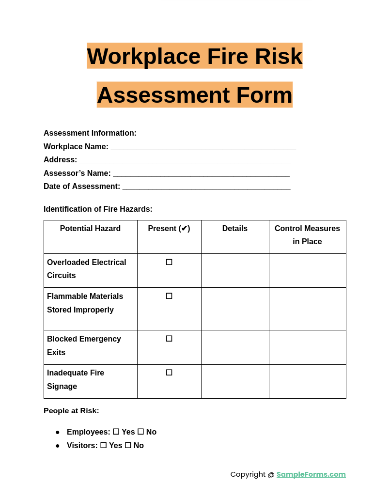 workplace fire risk assessment form