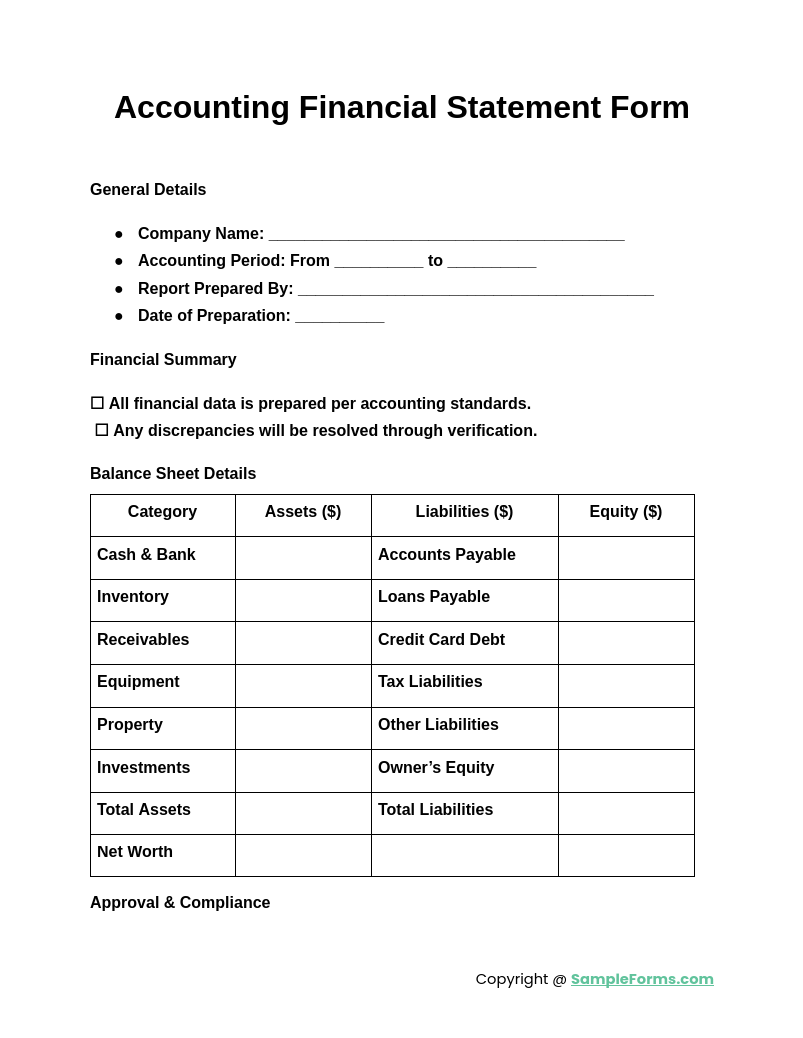 accounting financial statement form