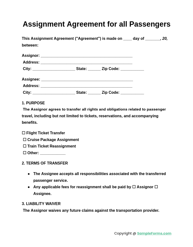 assignment agreement for all passengers