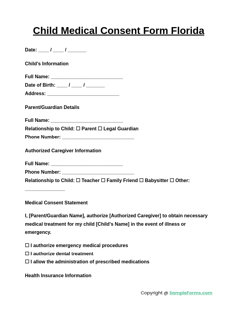 child medical consent form florida