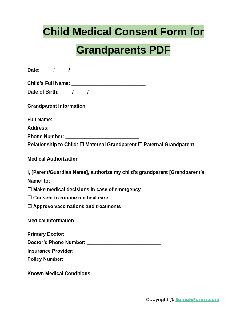 child medical consent form for grandparents pdf