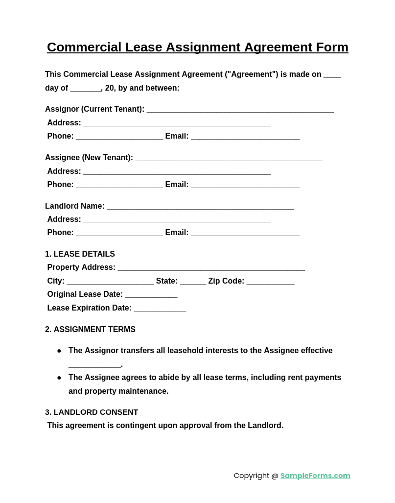 commercial lease assignment agreement form