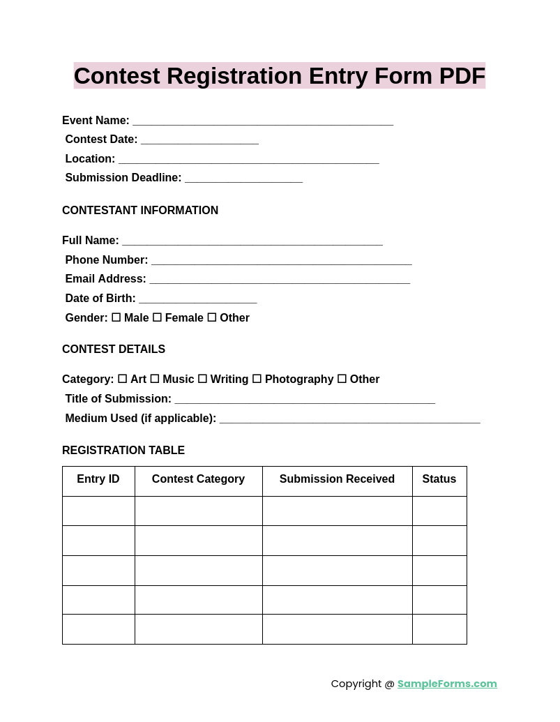 contest registration entry form pdf