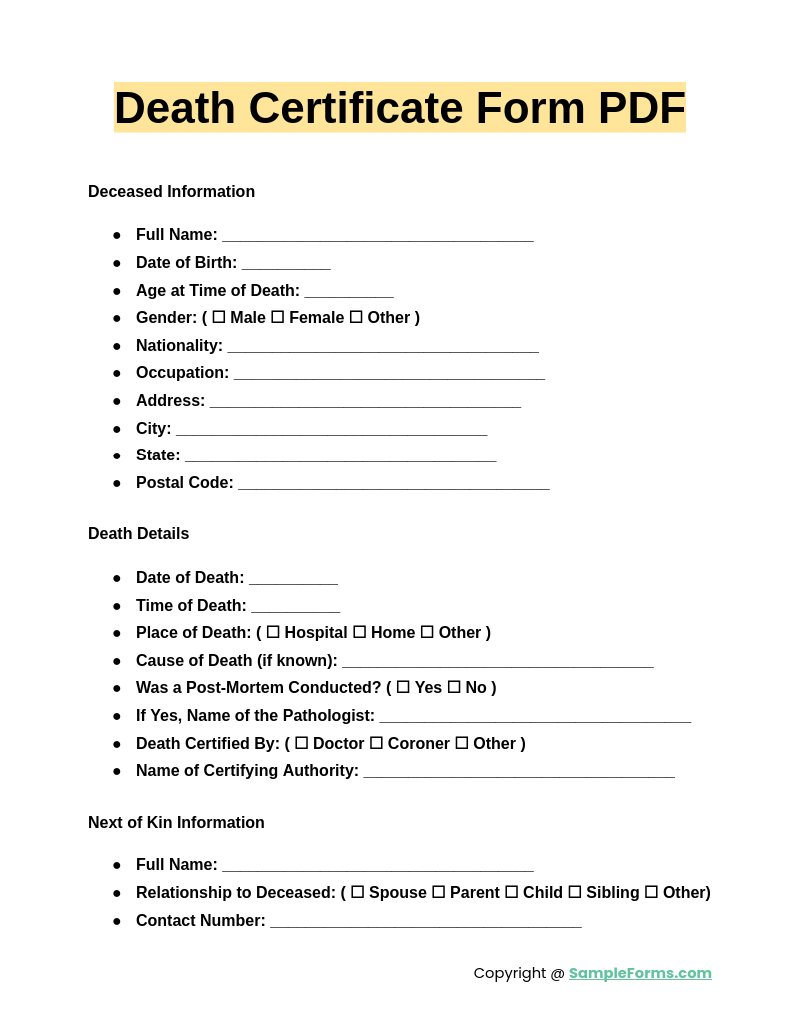 death certificate form pdf