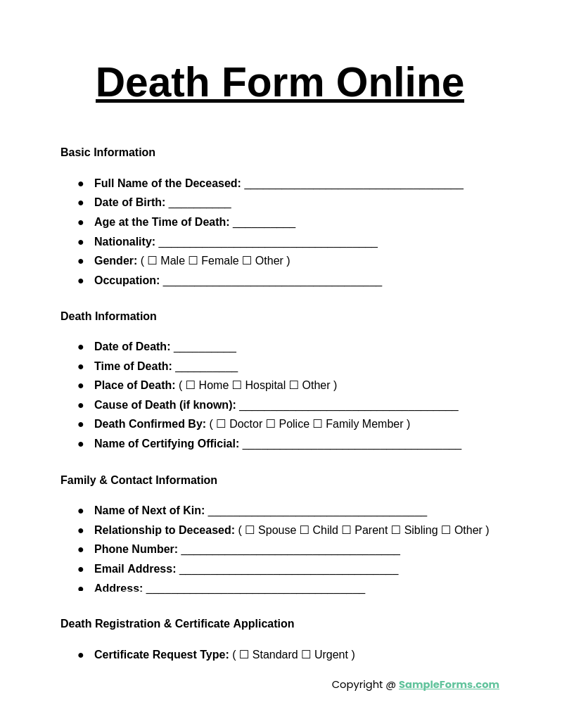 death form online