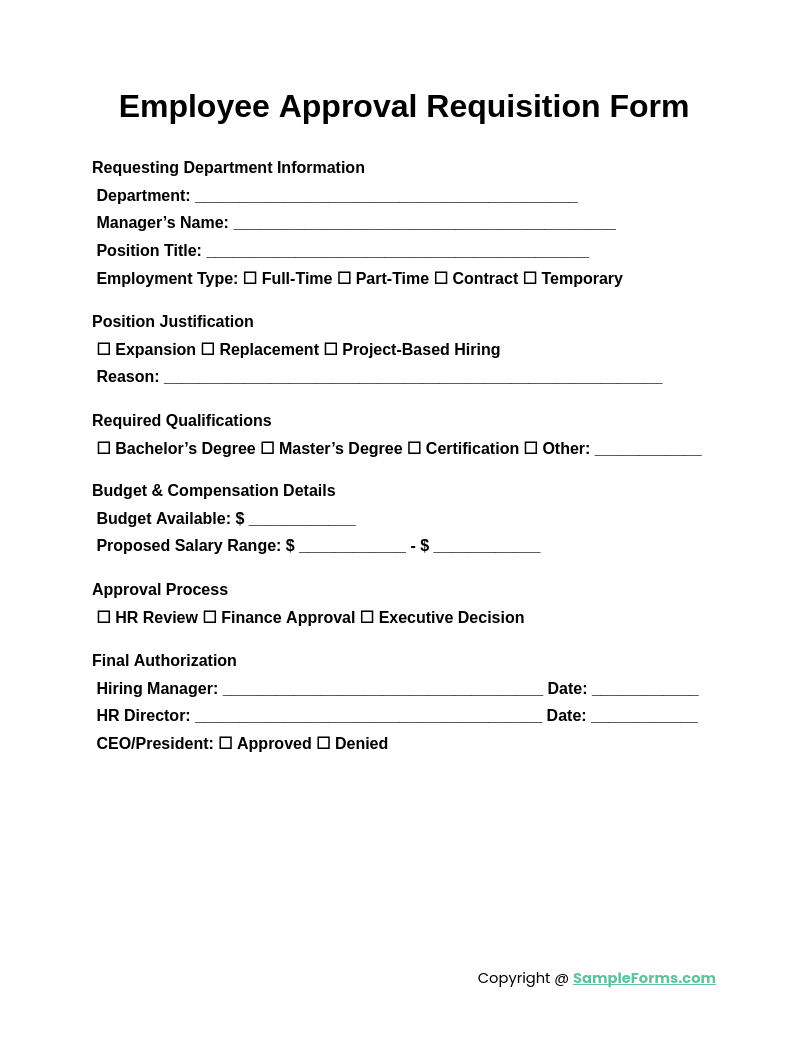 employee approval requisition form