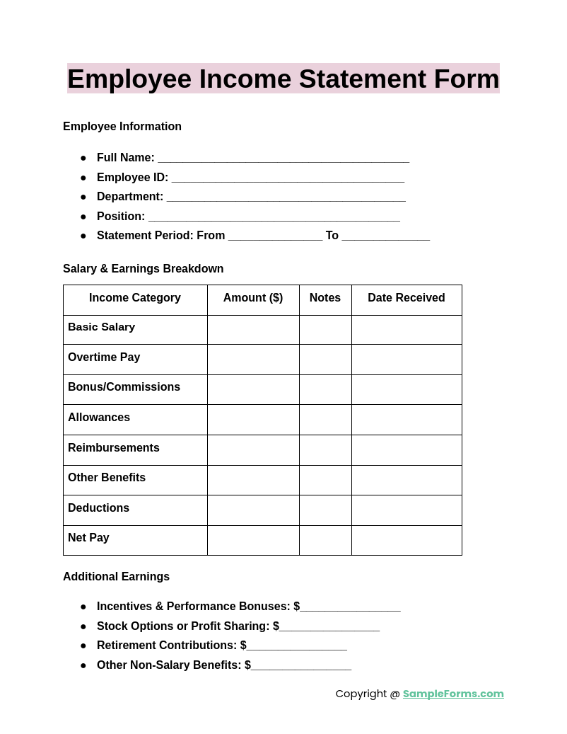 employee income statement form