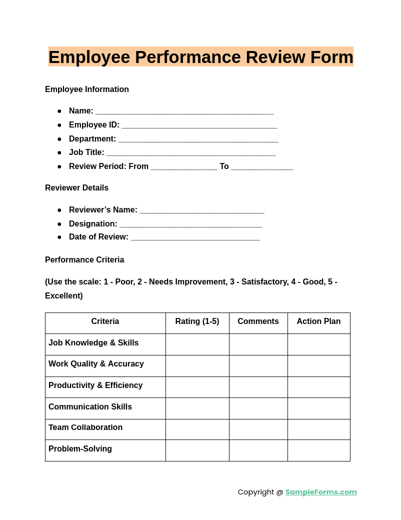 employee performance review form