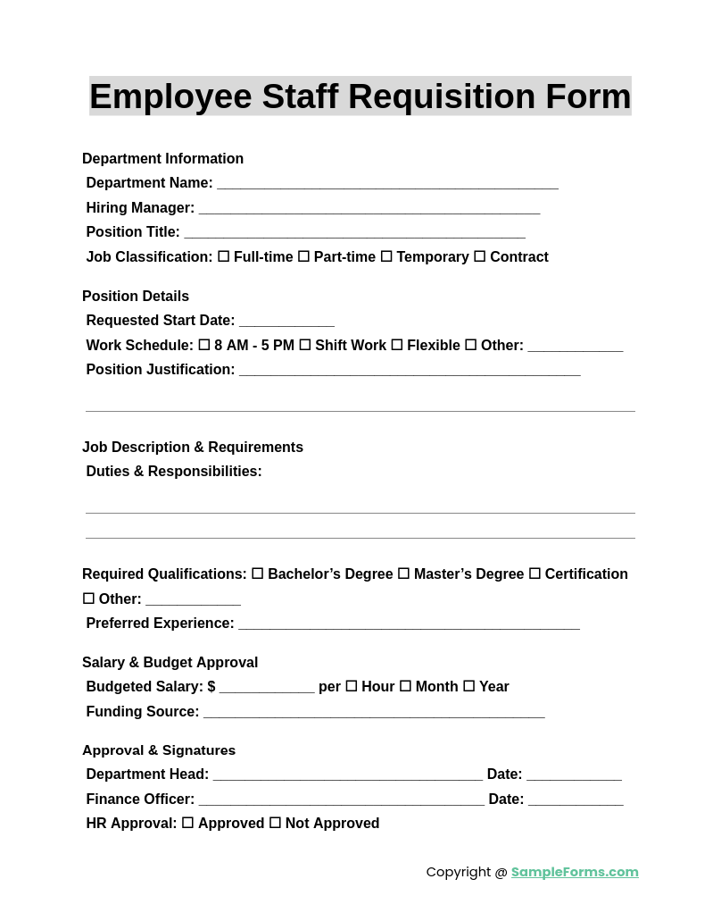 employee staff requisition form