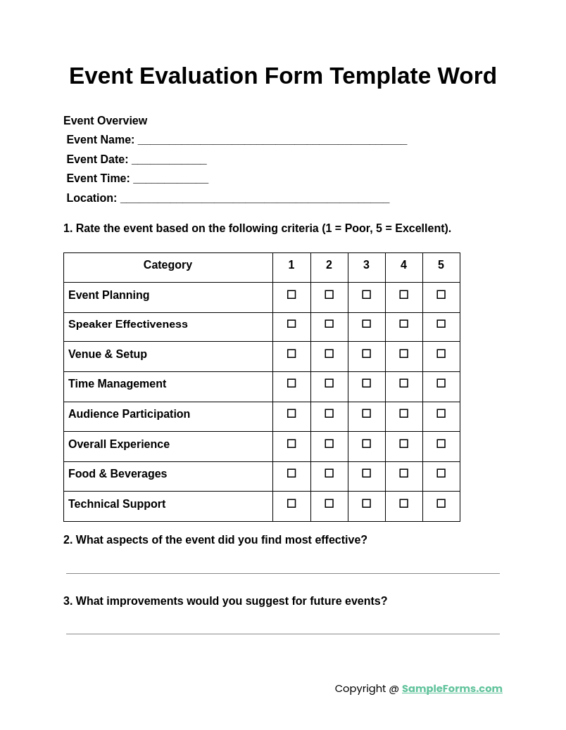 event evaluation form template word