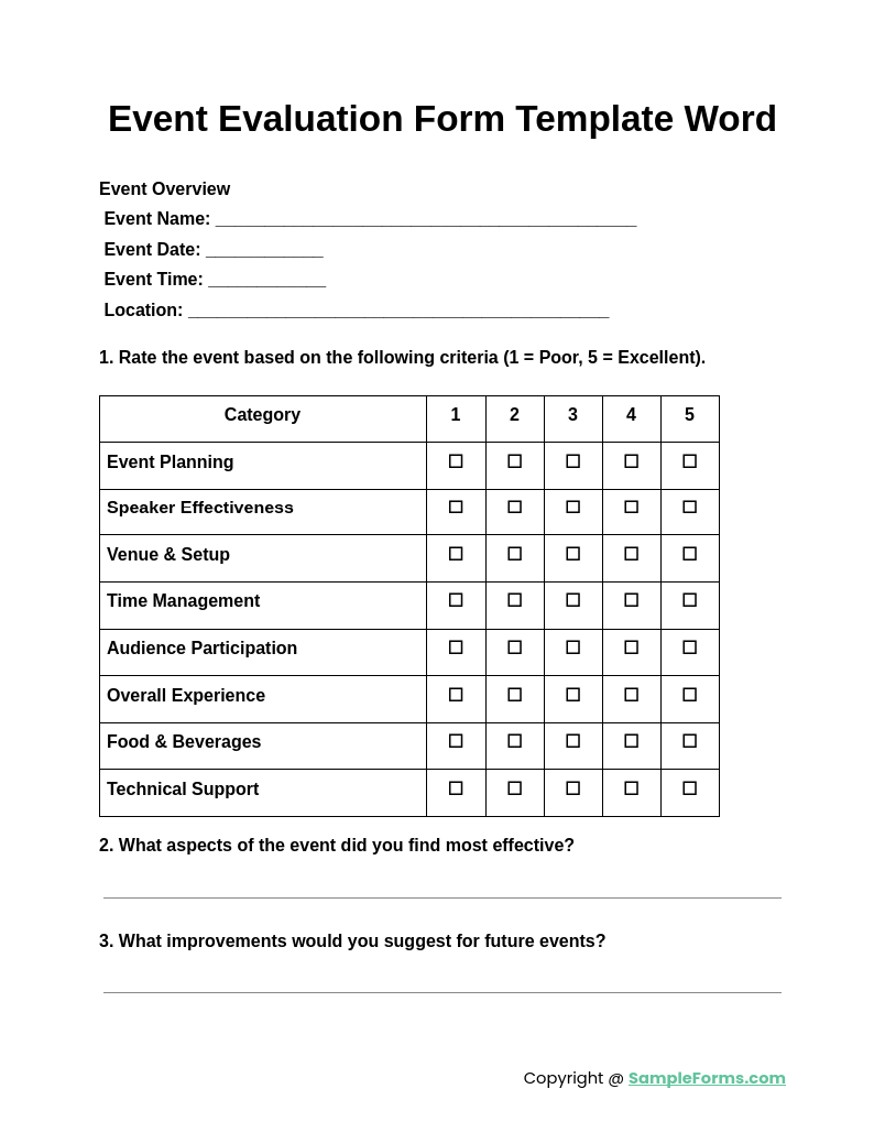 FREE 20+ Event Evaluation Form Samples, PDF, MS Word, Google Docs