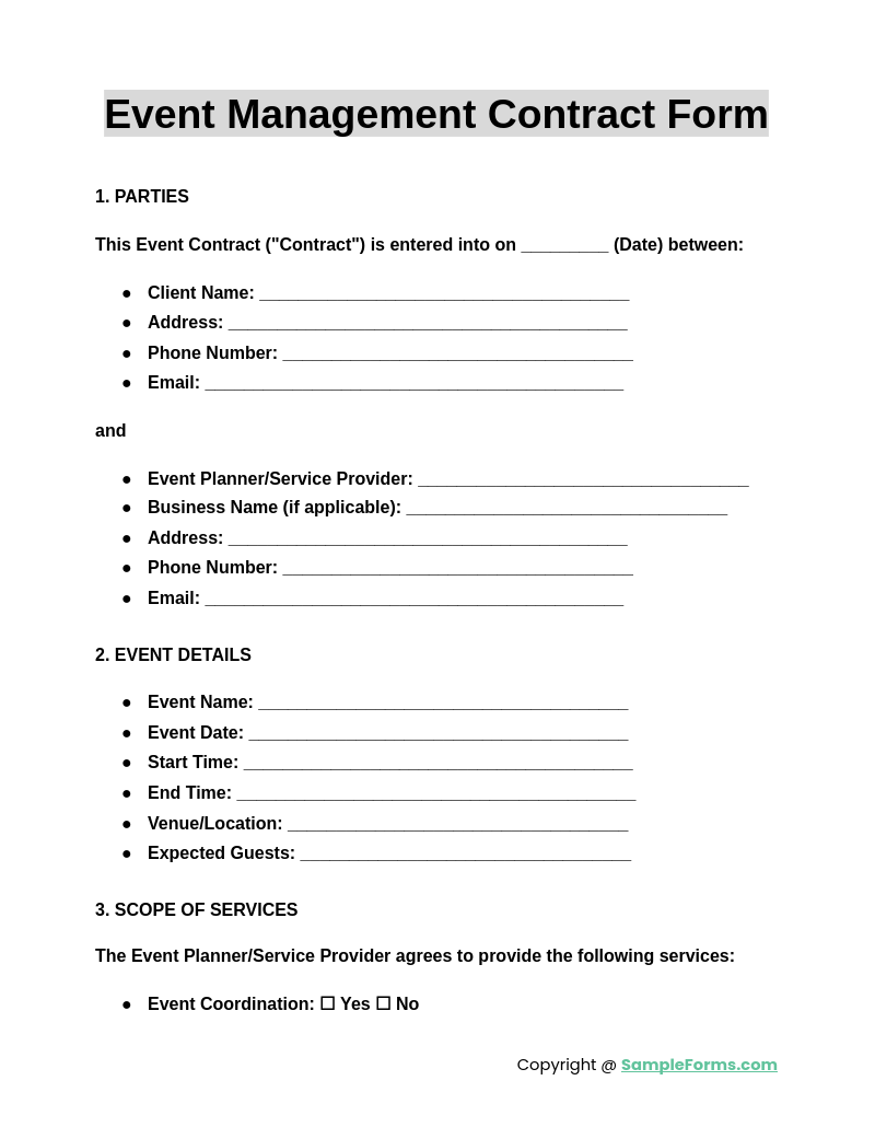 event management contract form