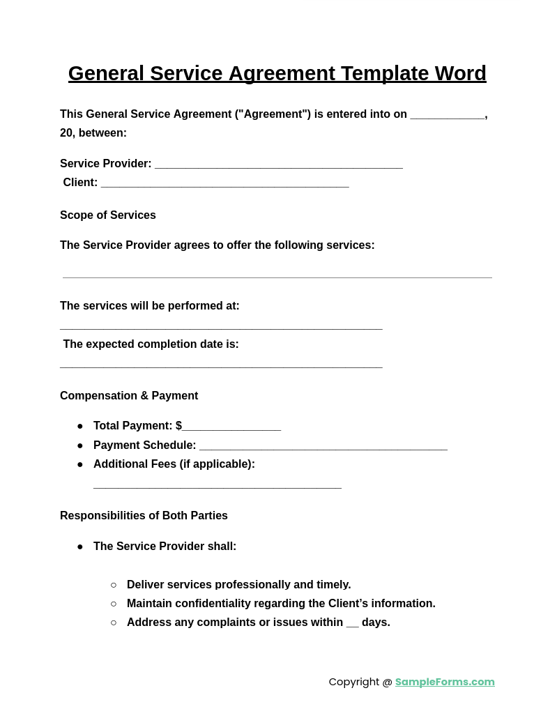 general service agreement template word