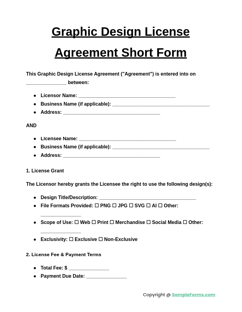 graphic design license agreement short form