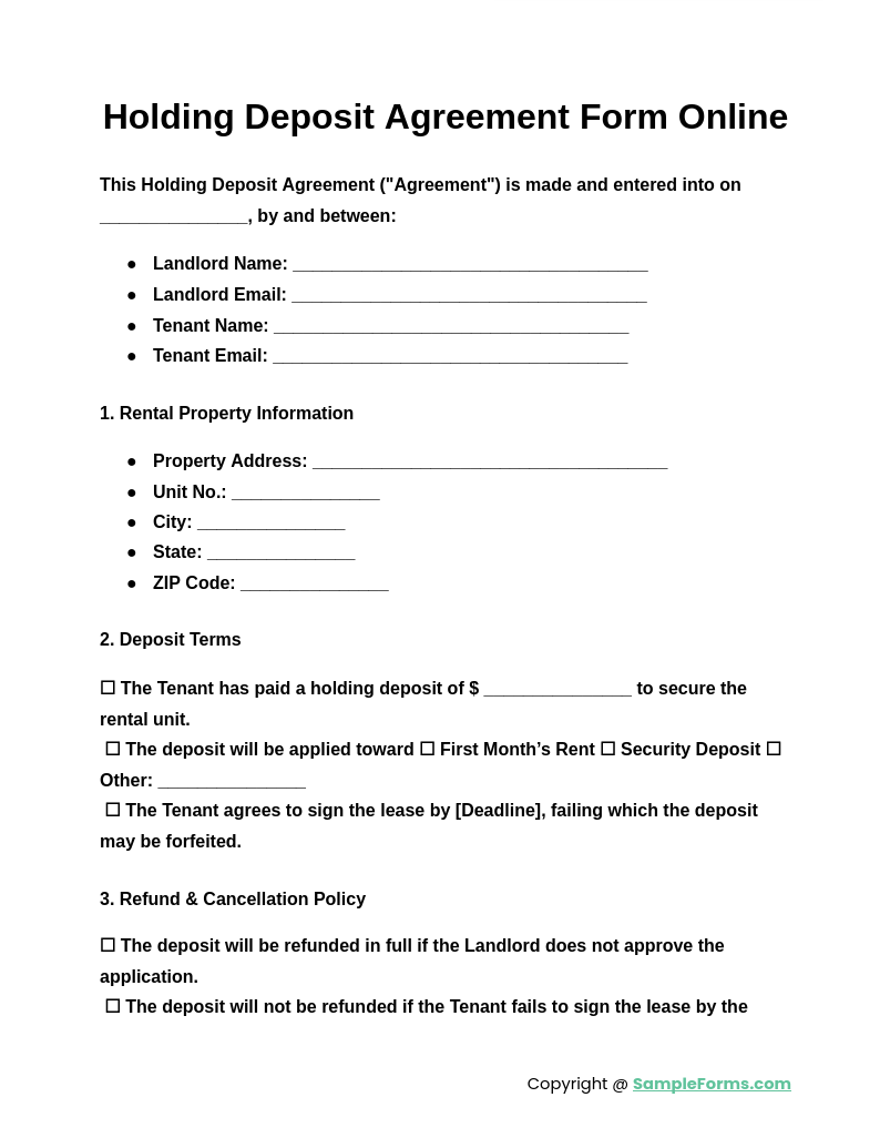 holding deposit agreement form online