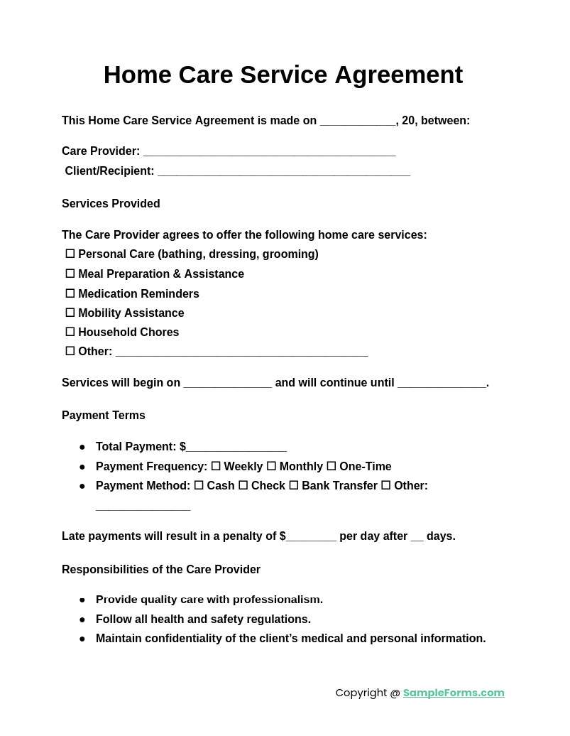 home care service agreement