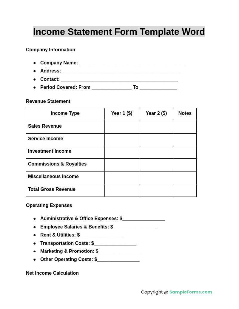 FREE 18+ Income Statement Form Samples, PDF, MS Word, Google Docs, Excel