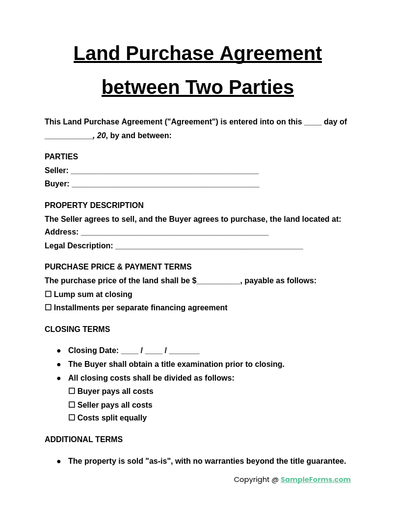 land purchase agreement between two parties