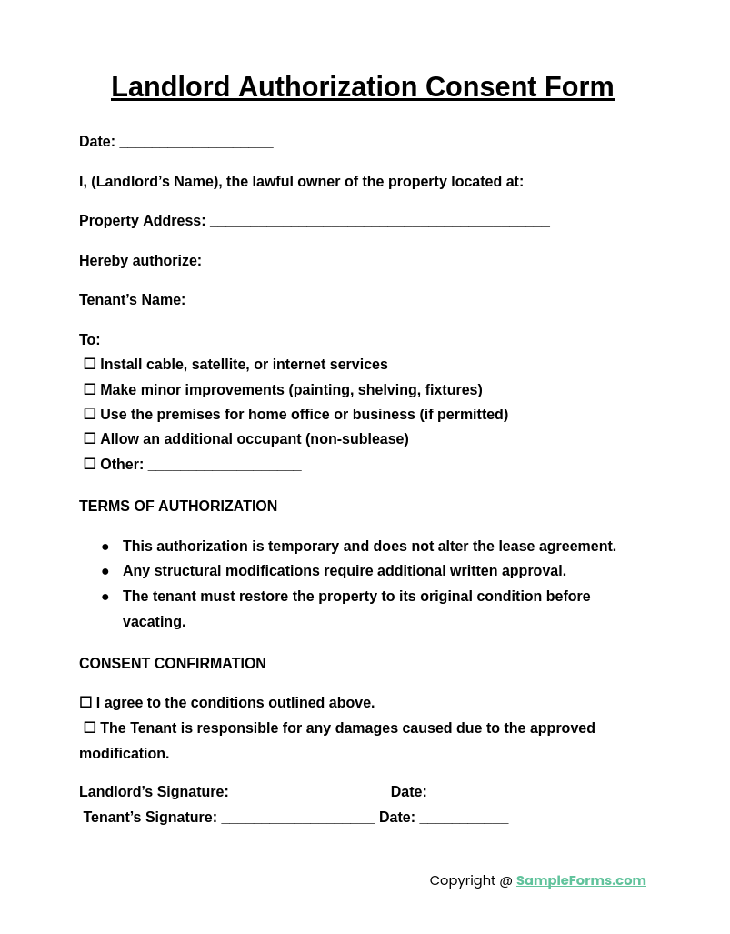 landlord authorization consent form