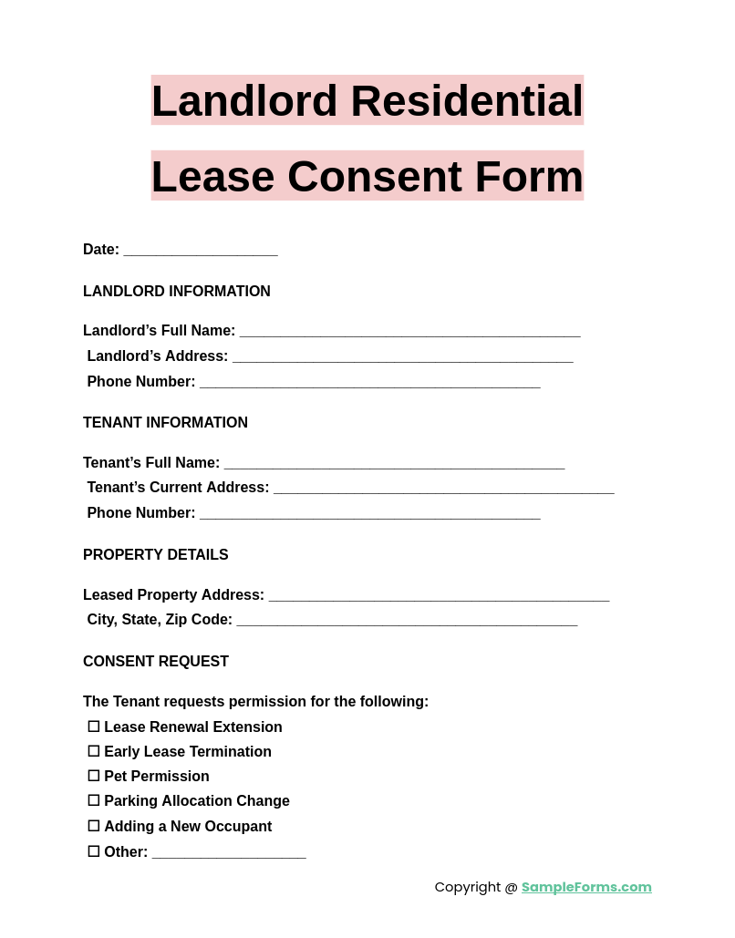 landlord residential lease consent form