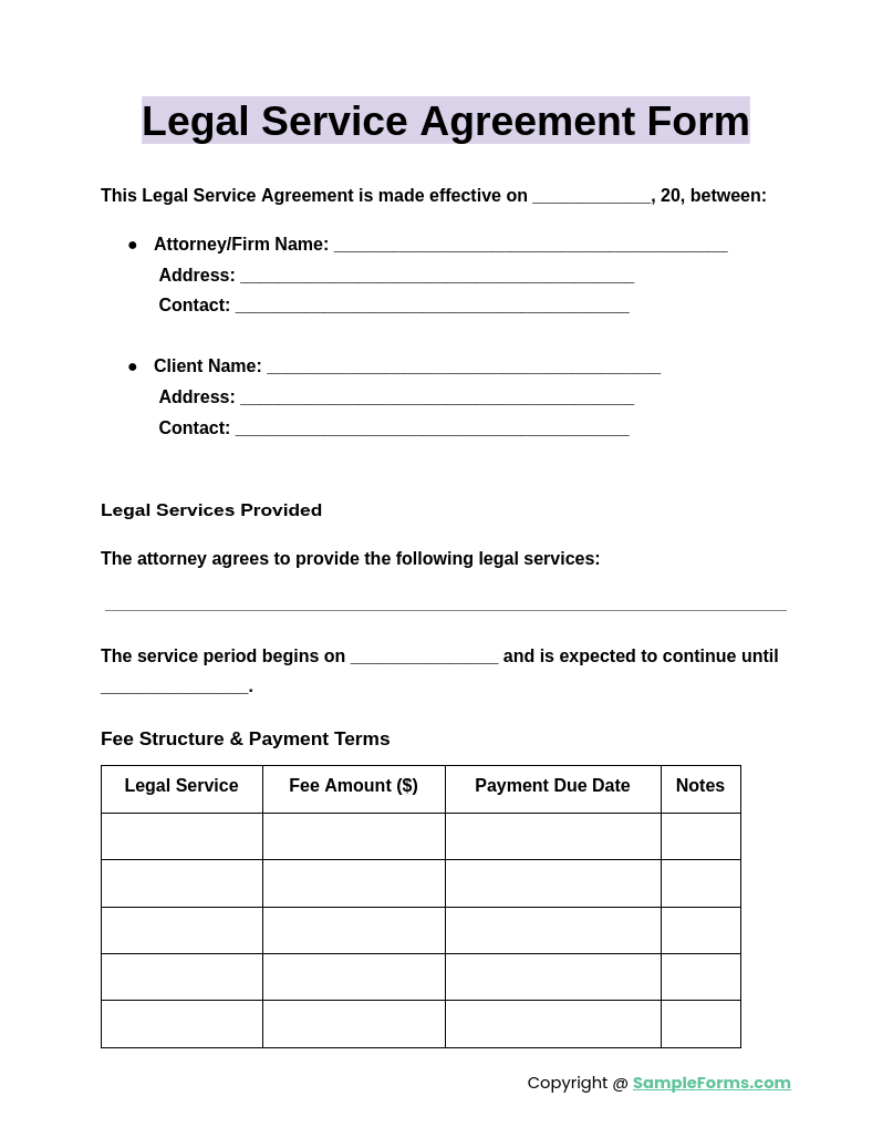 legal service agreement form