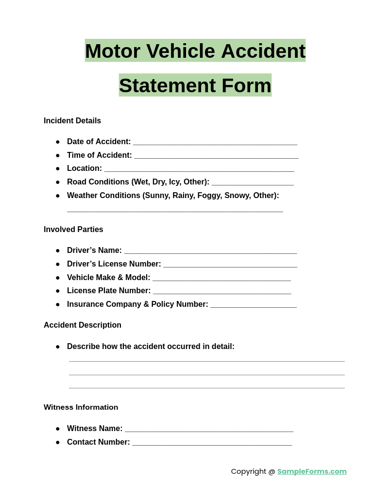 motor vehicle accident statement form